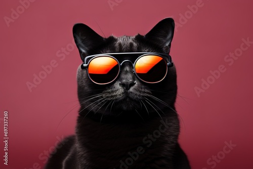 Black cat wearing black shirt and glasses © original logo