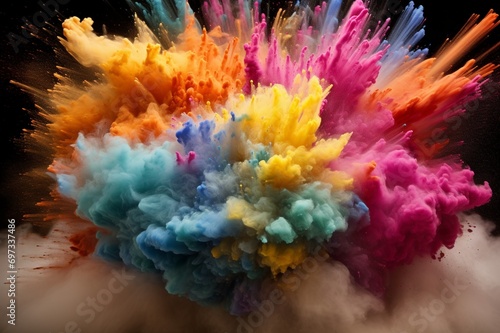 : A burst of colored chalk dust captured in mid-air, creating a chalky explosion