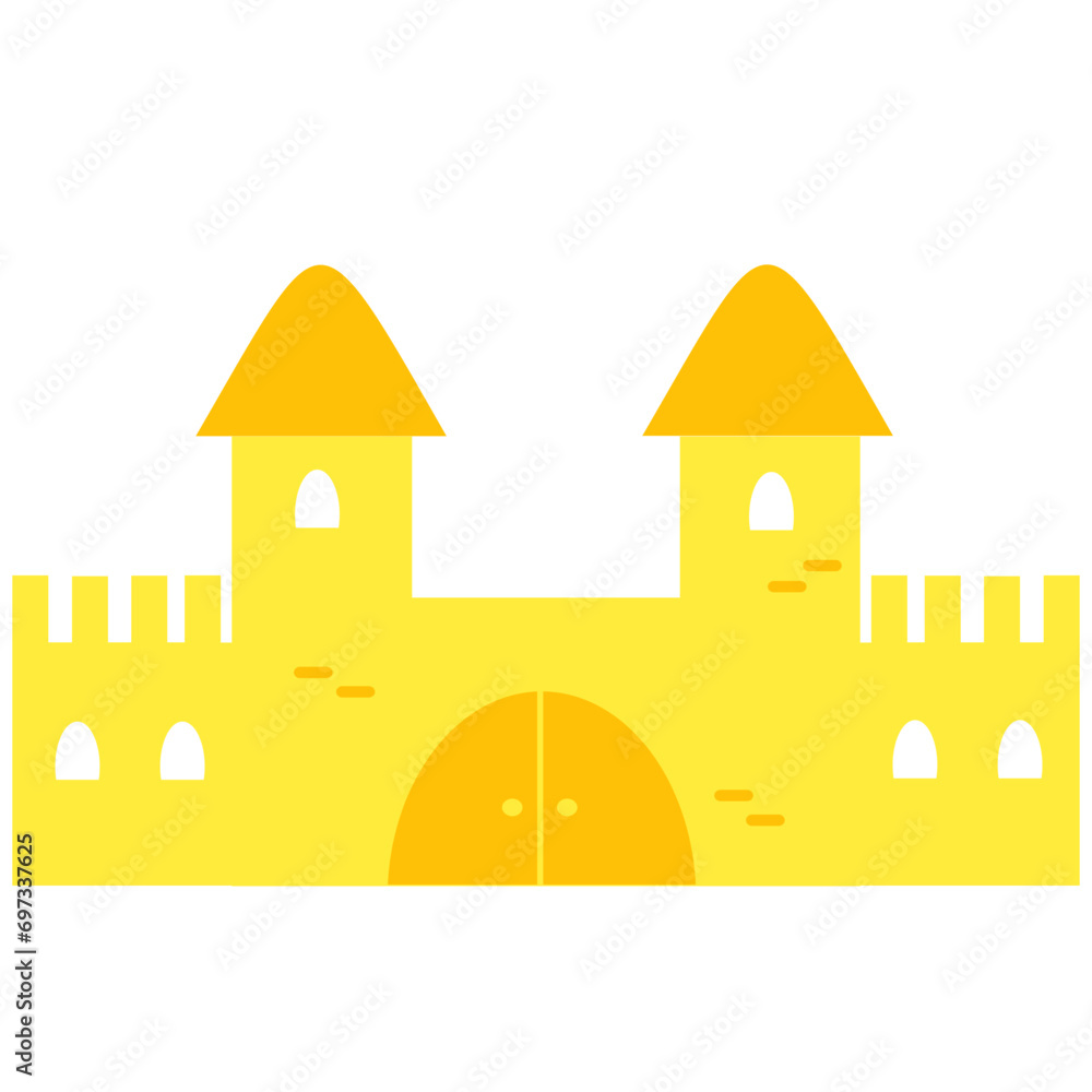 Long yellow gate. Sand castle. Isolated cartoon castle