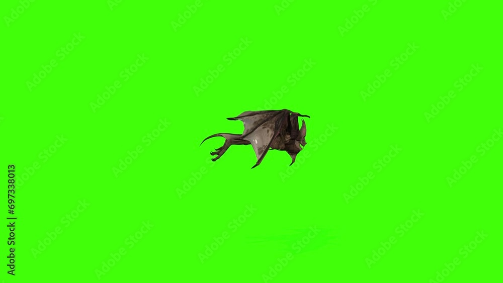 3D Bat is loopflying with a side view animation on the green screen