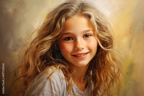 portrait of 13 years old girl teen on beige background  © Volha