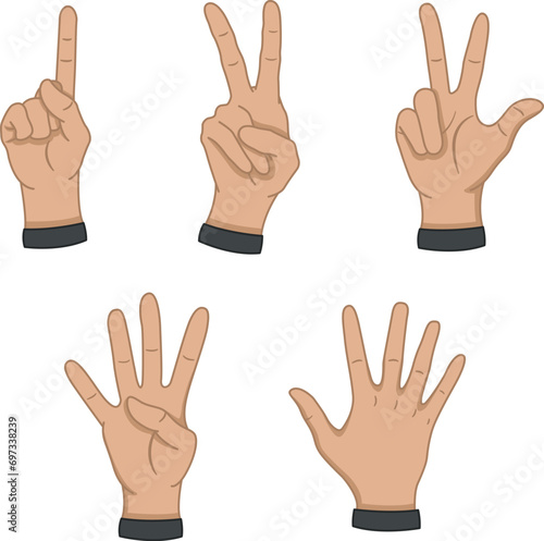 Set of Hands Showing Numbers. Vector Cartoon Hands Counting from One to Five. Vector illustration