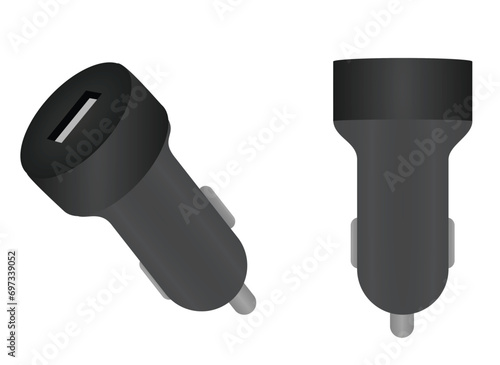 Grey phone car charger. vector illustration