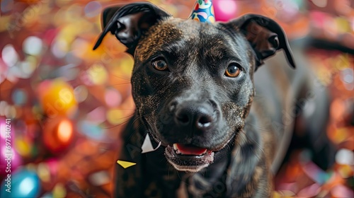 Cute Dog Colorful Party Hat Blowout, Comic background, Background Banner