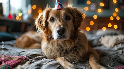 Cute Dog Colorful Party Hat Blowout, Comic background, Background Banner