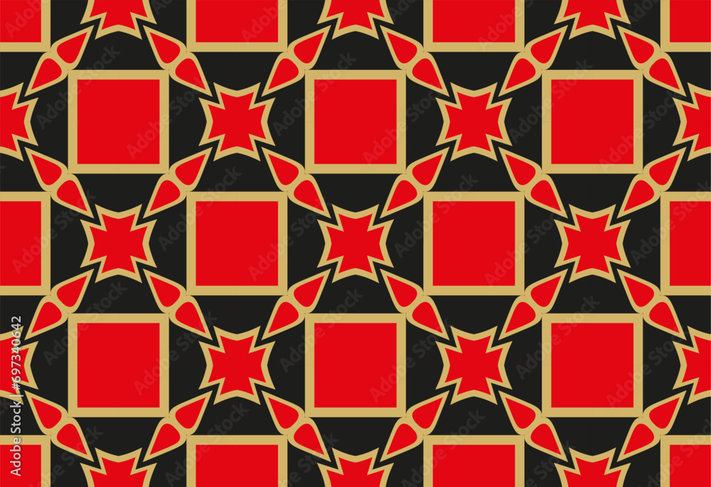 Fototapeta premium Abstract geometric background. Dynamic shapes composition. Seamless pattern with symmetric geometric ornament. Ornamental mosaic texture.