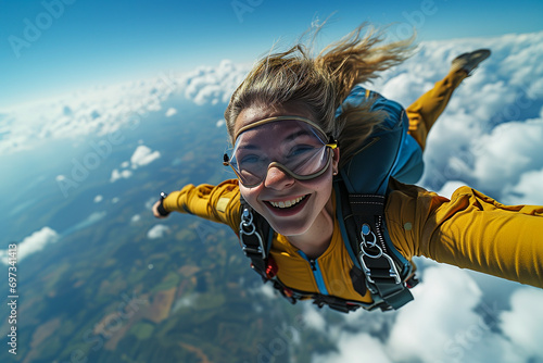 Young woman has fun skydiving photo