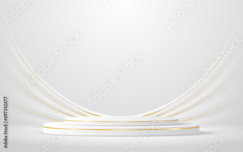 White podium with elegant gold lines for the best awards or product display. stage or podium. vector illustration	