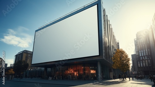 A blank billboard on the streets, a blank billboard with copy space for text or content, mockup of a blank billboard in a big city.