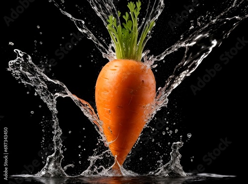 Fresh carrot in a beautiful setting with water, healthy vegetables