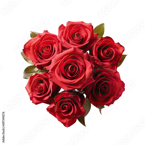 Bunch Roses Lay Flat Red isolated on transparent background