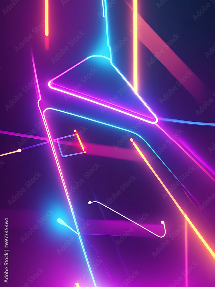 Futuristic blurred mobile wallpaper with neon light shapes background image.