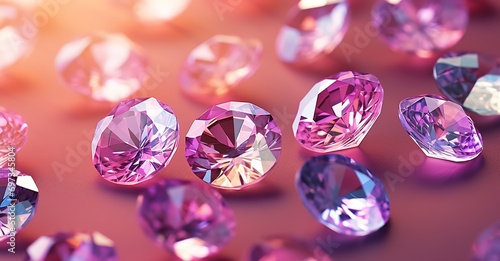 a collection of expensive and luxurious pink gems on a bokeh light background. generative Ai