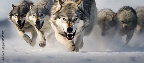 Wolf pack engaged in a dominance battle. photo