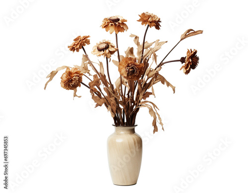 Bouquet of wilted flowers in a vase, cut out photo