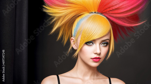 Portrait of young woman with yellow hair.Digital creative designer fashion glamour art.