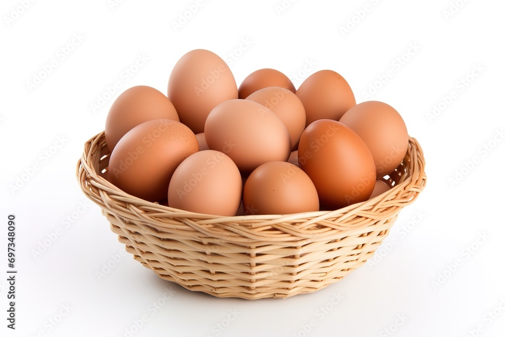 a pile of fresh, healthy eggs arranged in a basket. generative AI a pile of fresh, healthy eggs arranged in a basket. generative AI