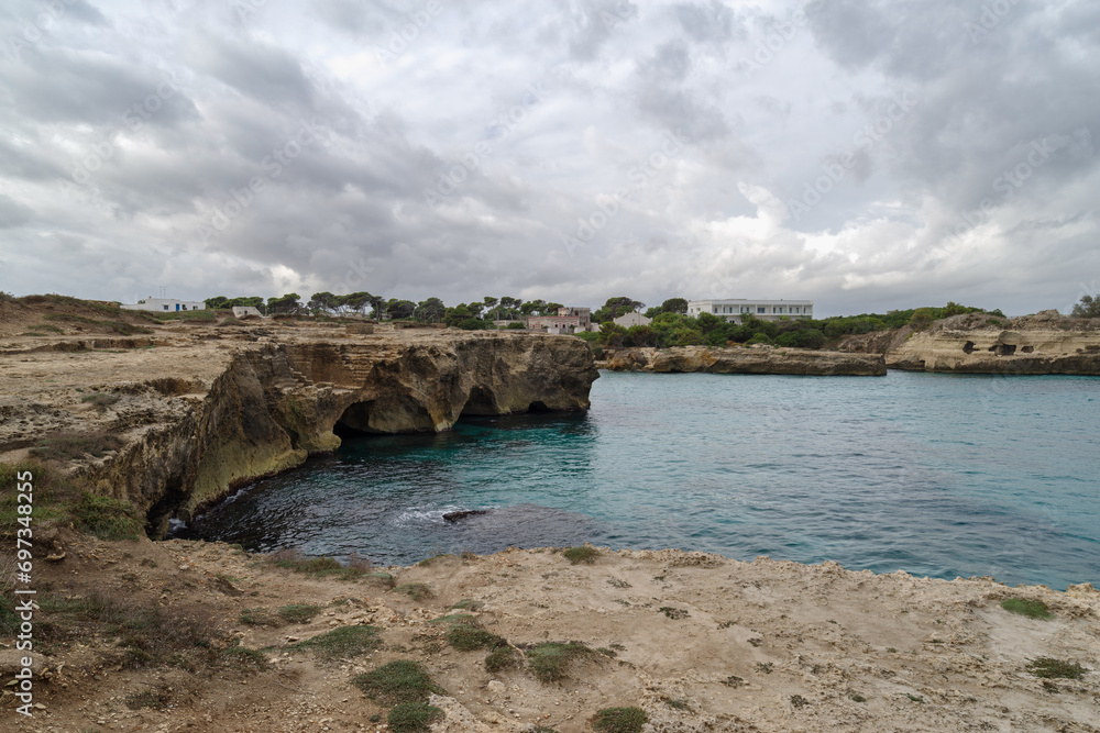 Grotta della Poesia coast cliff, Salento, Apulia, Italy