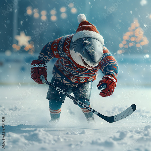 Canvas Print Shark playing icehockey