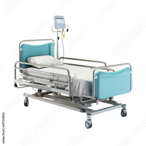 Hospital bed isolated on white or transparent background