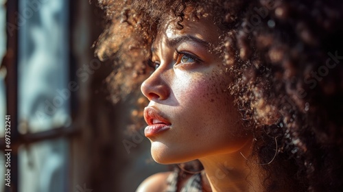 Portrait Black Girl Curly Afro Hair, Background HD For Designer