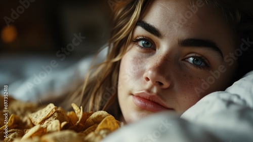 Portrait Gorgeous Modern Young Woman Wakes, Background HD For Designer