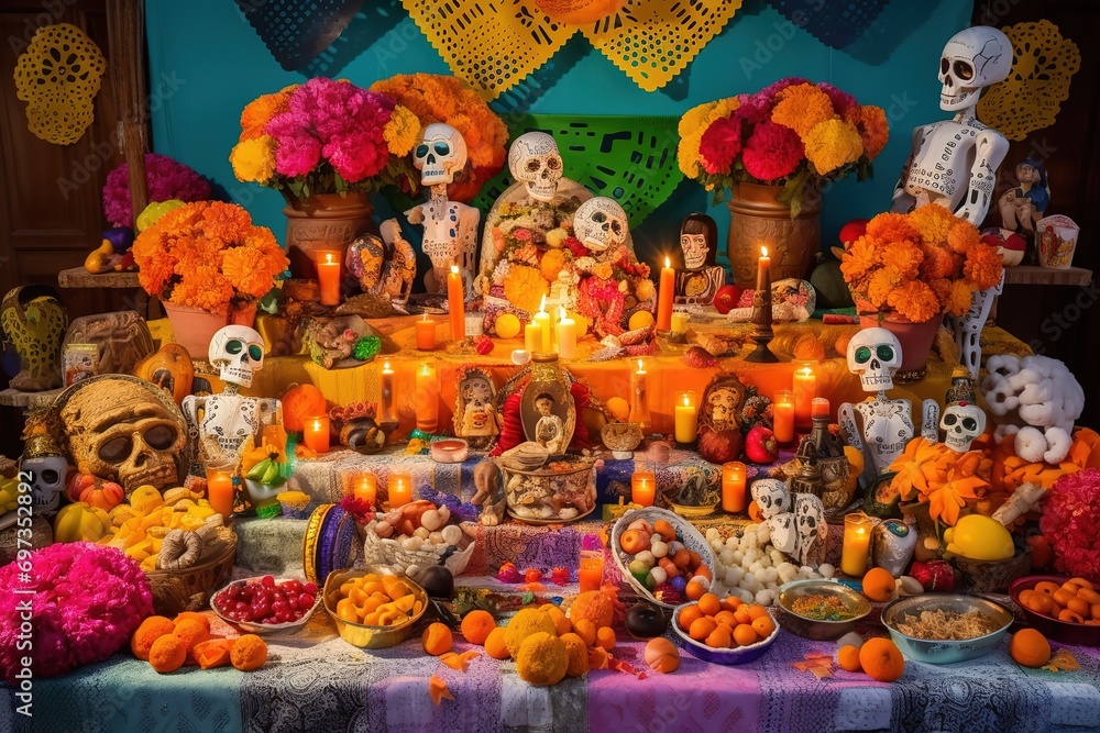Happy Dia De Los Muertos Concept. Dia De Los Muertos Background. Dia De Los Muertos Theme. Generative Ai