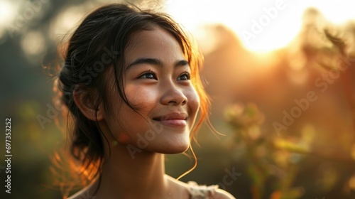 Portrait Smiling Happy Asian Girl Wakes, Background HD For Designer