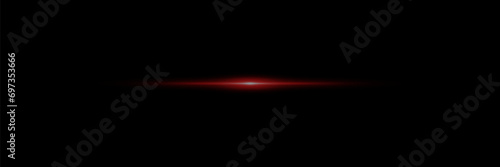 Flashes of light rays, horizontal lens flares, laser line speed. Red traffic line. On a black background.