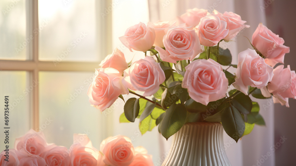 Soft peach hues spill from a vase of cut garden roses, adorning the indoor space with the romance and beauty of a floribunda bouquet for a dreamy wedding Soft peach hues spill from a vase of cut garden roses, adorning the indoor space with the romance and beauty of a floribunda bouquet for a dreamy wedding