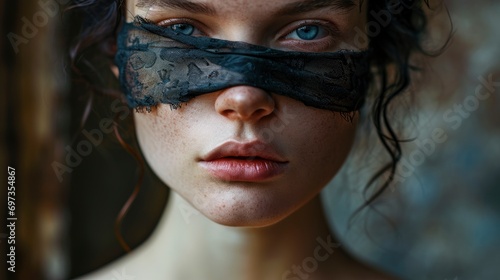 Waist Portrait Fresh Woman Blindfold Waking, Background HD For Designer