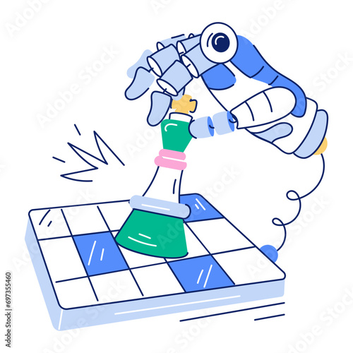 Here’s a doodle illustration depicting ai chessboard 