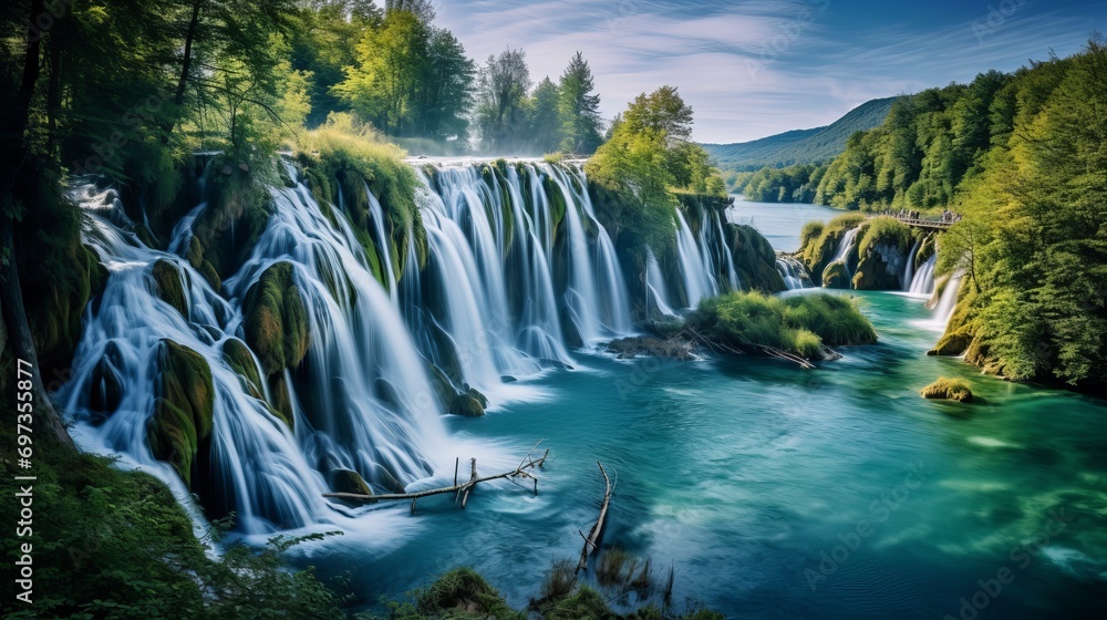 Naklejka premium The plitvice lakes national park in croatia offers a captivating view