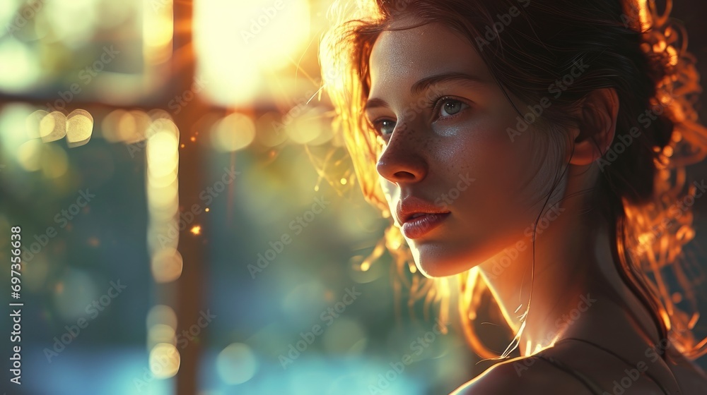 Young Woman Home Morning Focus, Background HD For Designer Young Woman Home Morning Focus, Background HD For Designer