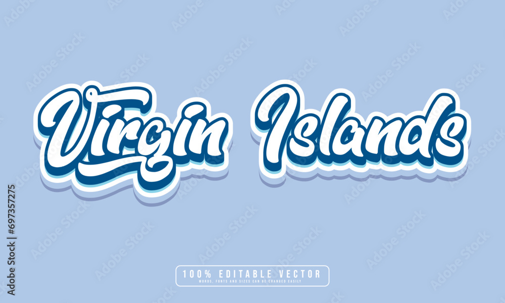 Virgin Island text effect vector. Editable 3d college t-shirt design printable text effect vector	