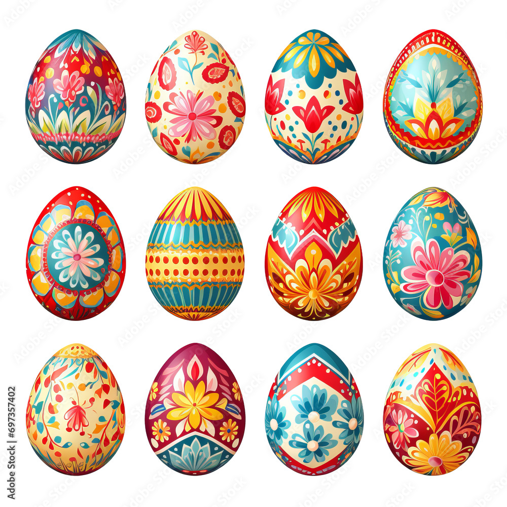 Set of easter eggs isolated on transparent background