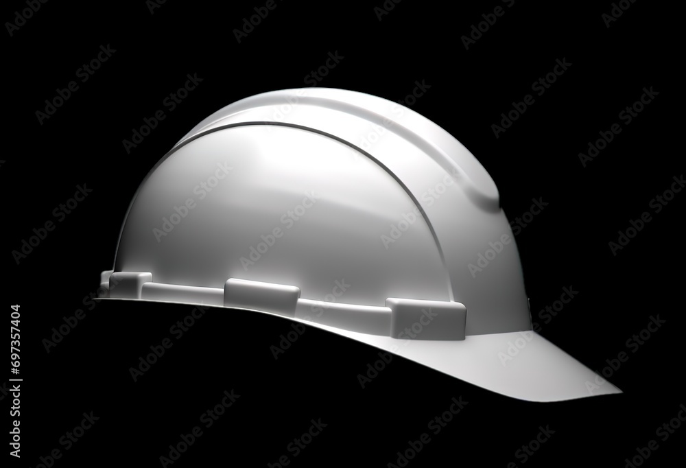 White safety helmet in photo on black background White safety helmet in photo on black background