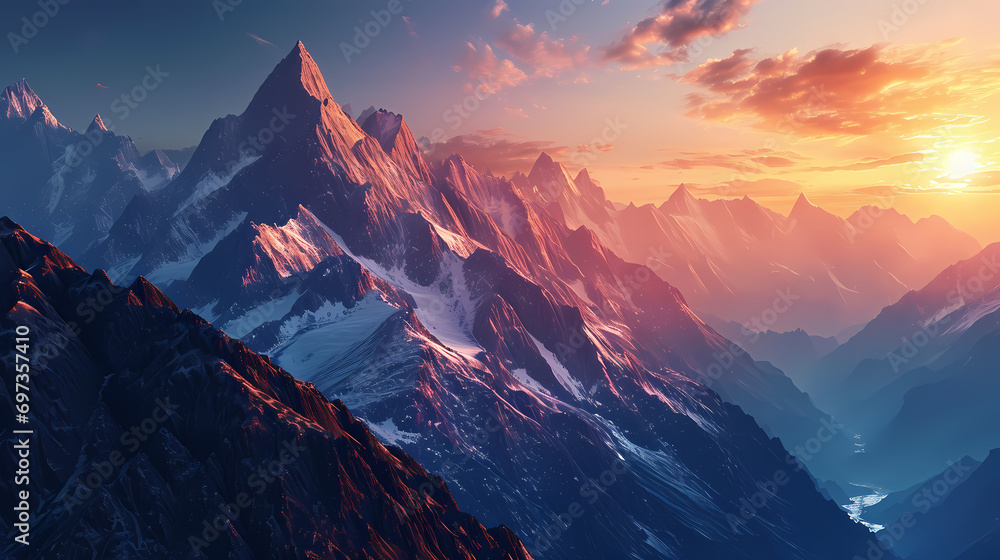 Generative AI, Sunrise Majesty over Peaks Generative AI, Sunrise Majesty over Peaks