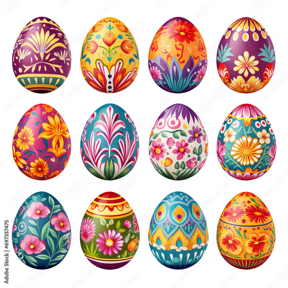 Set of easter eggs isolated on transparent background