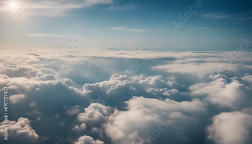 Aerial View Above the Clouds with Sunlight