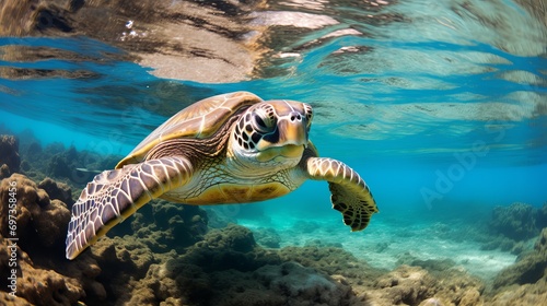 A turtle is swimming in the sea © Tahir