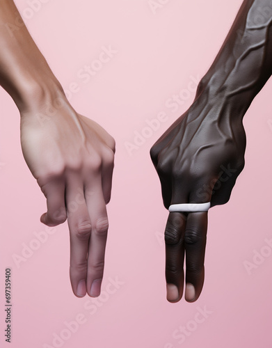 Free and restrained hand, people with unequal rights. Let's change the world minimal concept.Generative AI photo