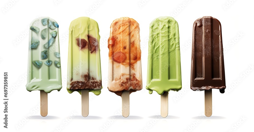 Ice cream with various flavors in photo on white background Ice cream with various flavors in photo on white background