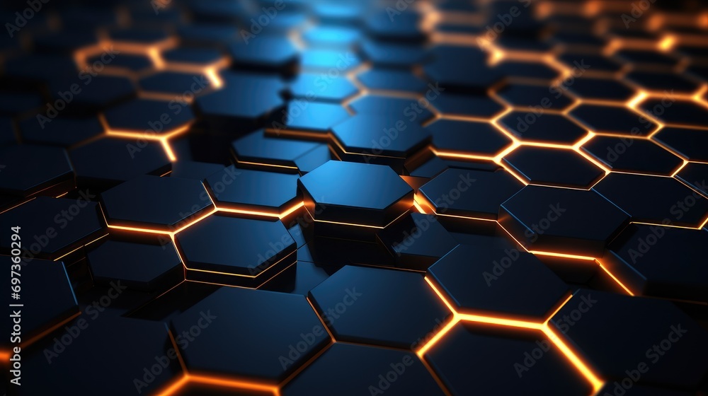 Abstract futuristic hexagon metal Background with golden light lines, tech style geometric texture.. Abstract futuristic hexagon metal Background with golden light lines, tech style geometric texture..