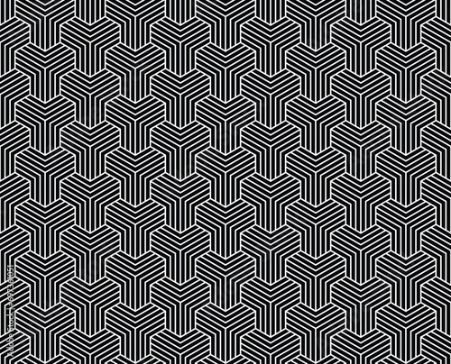 Seamless Abstract geometric y lines pattern white on black background