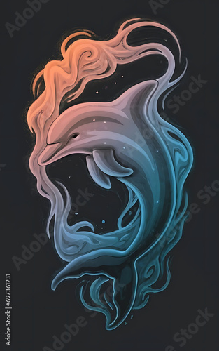 an ethereal and mesmerizing image of an Bottlenose Dolphin Embrace the styles of illustration, dark fantasy, and cinematic mystery the elusive nature of smoke