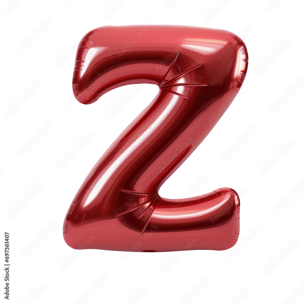 Red metallic Z alphabet balloon Realistic 3D on white background. Generative AI Red metallic Z alphabet balloon Realistic 3D on white background. Generative AI