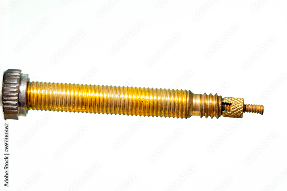 Fototapeta premium Presta valve without bicycle tire cap on white background.