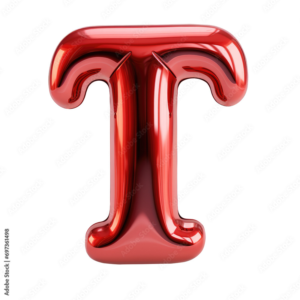 Red metallic T alphabet balloon Realistic 3D on white background. Generative AI Red metallic T alphabet balloon Realistic 3D on white background. Generative AI