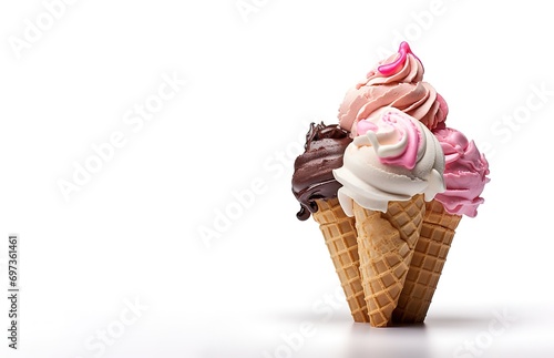 Wallpaper Mural three ice creams in photo on white background. generative ai Torontodigital.ca